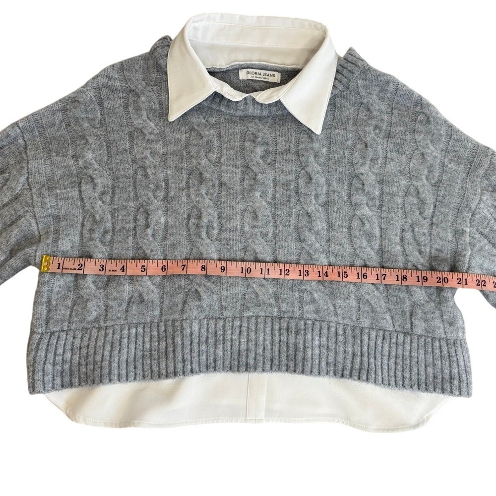 Gloria Jeans Girls Grey Cable Knit 2-in-1 Layered Sweater Shirt Size 12-14 164cm - Picture 5 of 10
